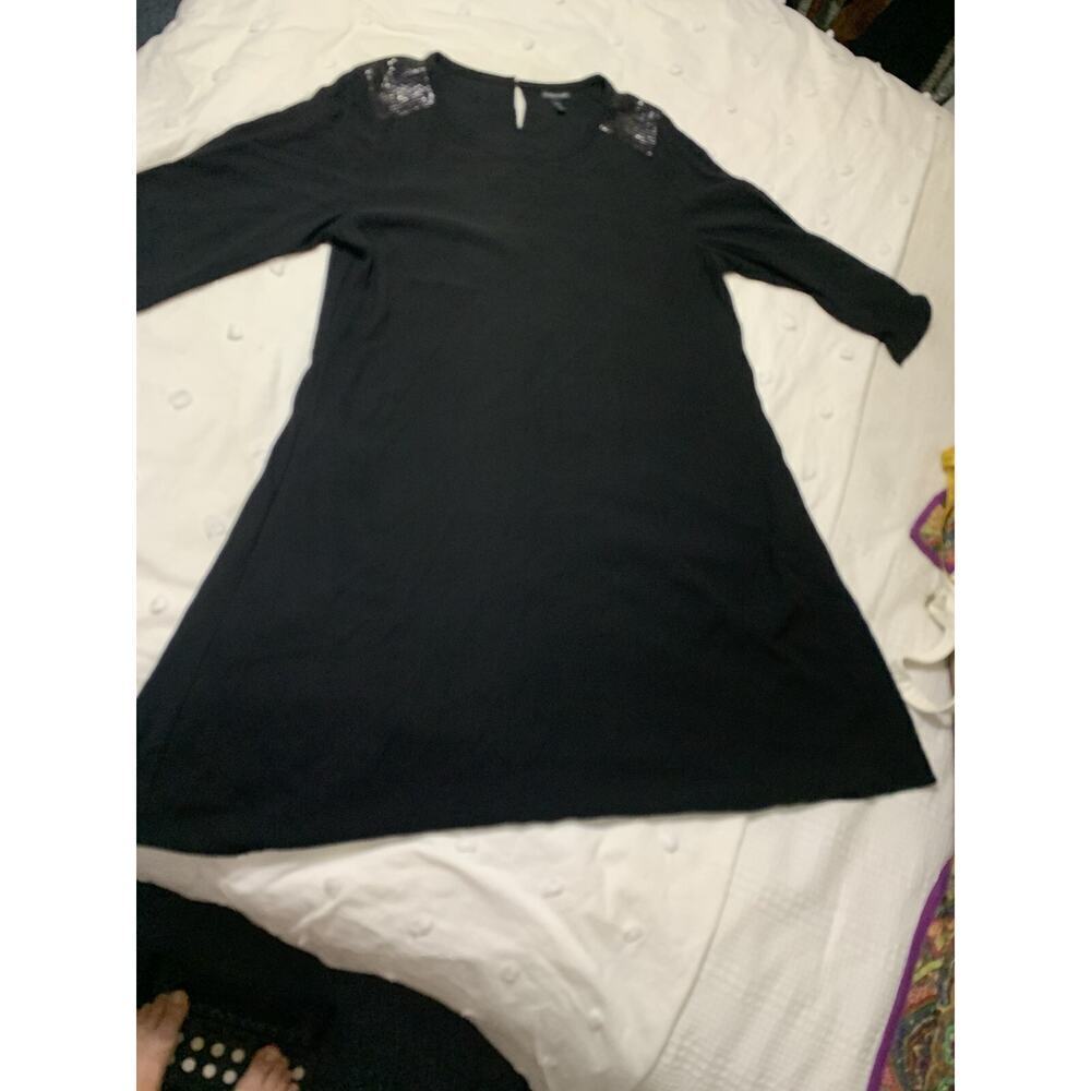 Eileen Fisher Black 100% SIlk Tunic Shift Dress Size large Beaded Lagenlook - Picture 12 of 12